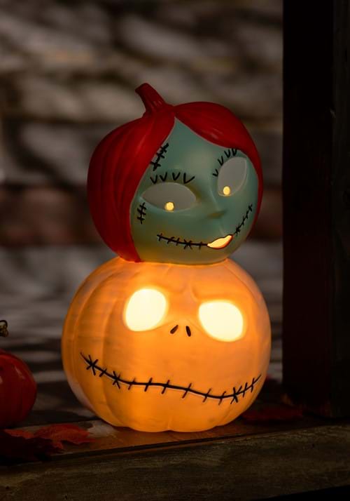 12-Inch Disney Light Up Jack and Sally Pumpkin Stack Decoration