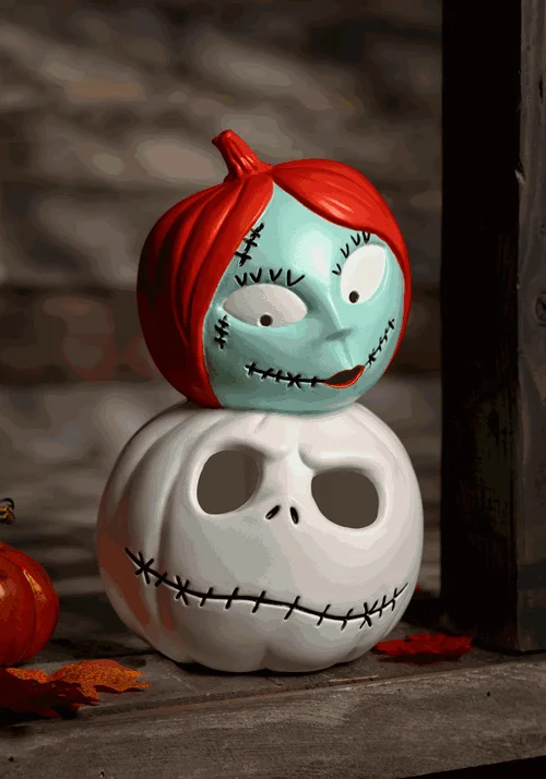 12-Inch Disney Light Up Jack and Sally Pumpkin Stack Decoration