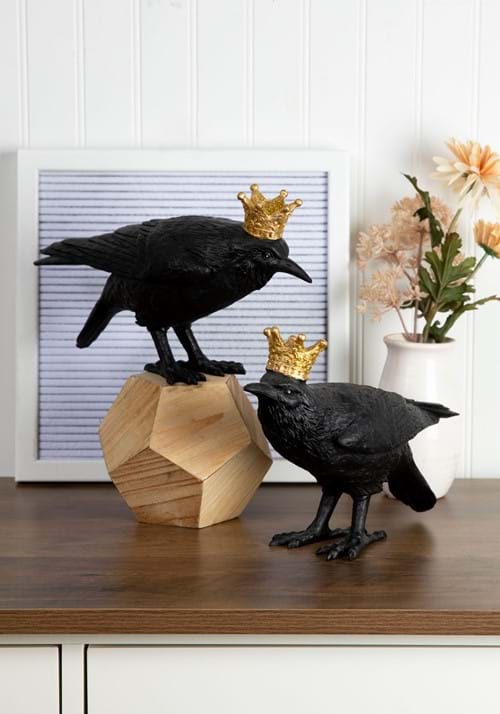 Set of Two Resin Gold Crown Crows Decoration