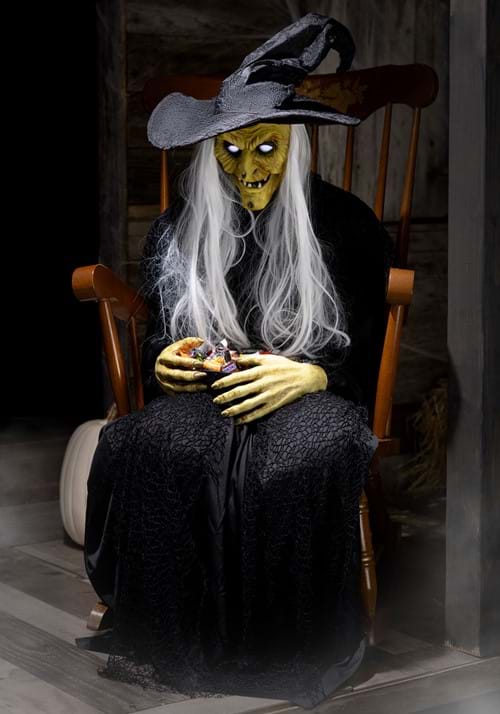 3.5FT Animatronic Seated Witch Holding Candy Bowl Decoration