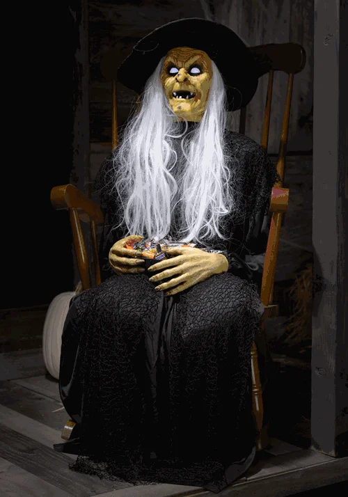 3.5FT Animatronic Seated Witch Holding Candy Bowl Decoration