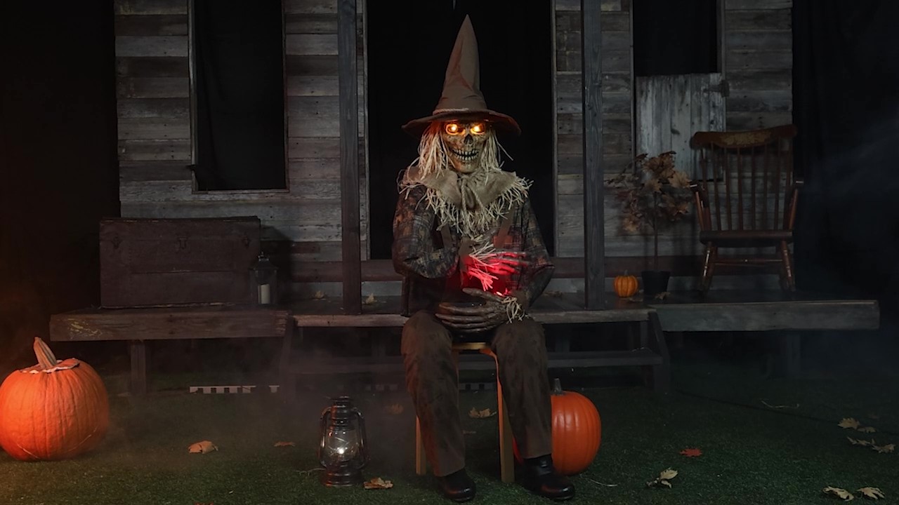 4.8FT Animatronic Swiping Scully the Seated Scarecrow Decoration -Tekky 3 4.8FT Animatronic Swiping Scully the Seated Scarecrow Decoration -Tekky