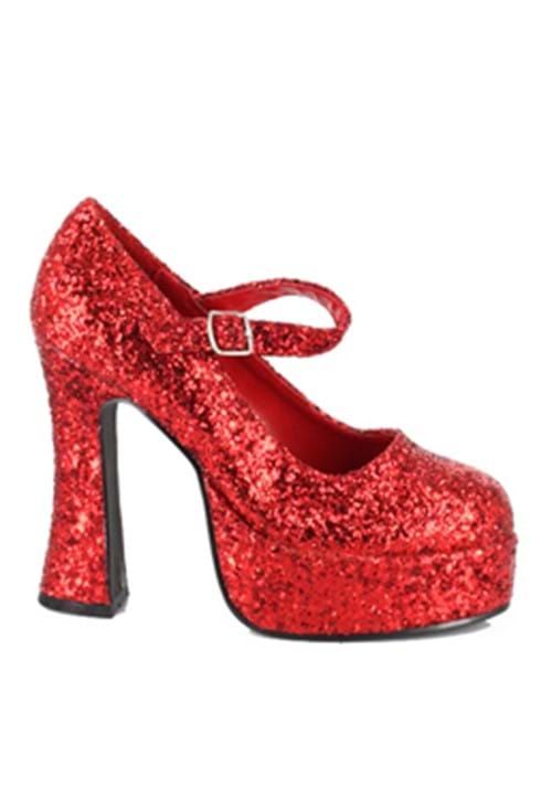 Women's Red Glitter Mary Jane Platform Shoes