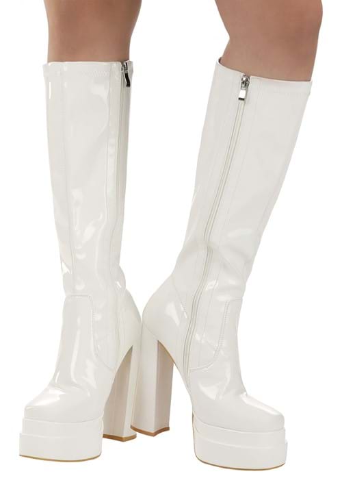 Adult White Patent Platform Gogo Boots