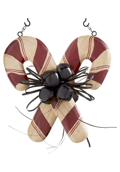 11-Inch Double Candy Canes with Bells Holiday Decoration