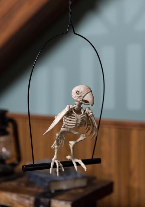 12.5-Inch Perched Skeleton Parrot Decoration