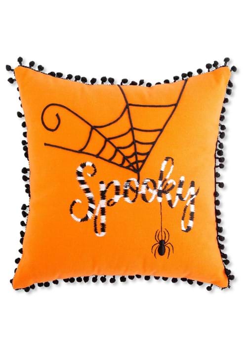 12-Inch Orange Halloween Pillow with White and Black Embroidery Decoration 3 12-Inch Orange Halloween Pillow with White and Black Embroidery Decoration