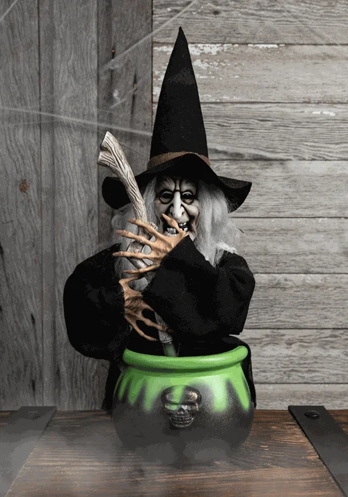 17-Inch Black Brewing Witch with Cauldron Prop