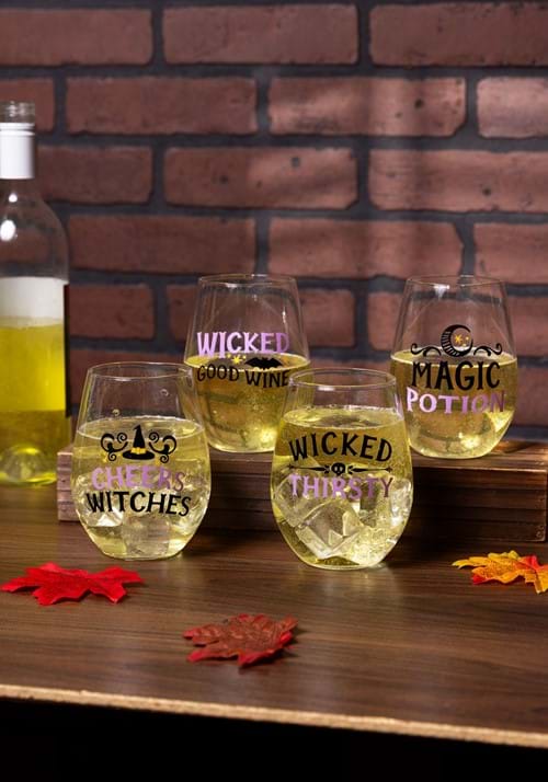 Witchy 18 Ounce Stemless Wine Glass Set