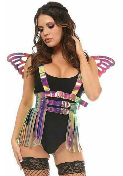 2 Piece Rainbow Gold Holo Harness & Skirt Set