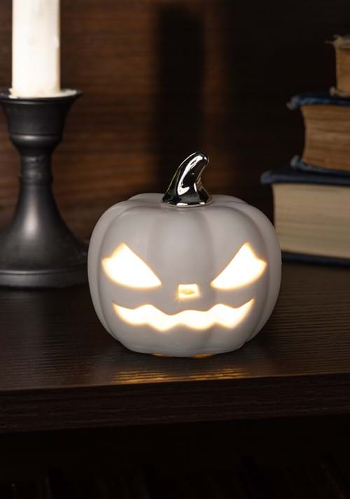3 LED White Ceramic Jack 'O Lantern Decoration