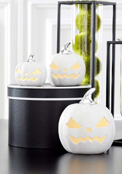 3 LED White Ceramic Jack 'O Lantern Decoration