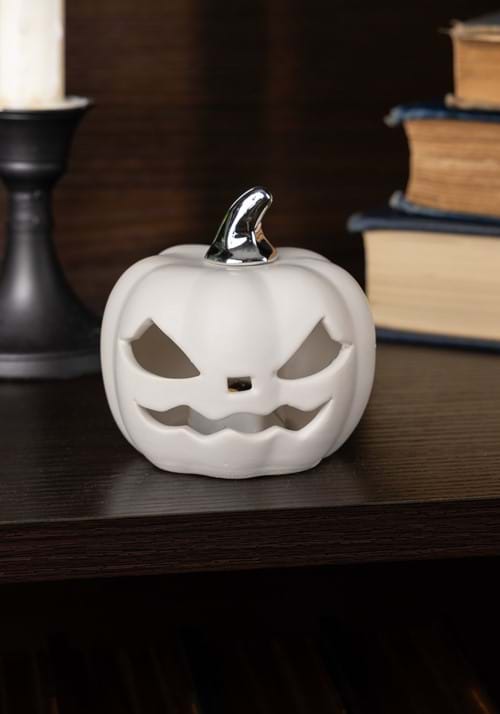 3 LED White Ceramic Jack 'O Lantern Decoration
