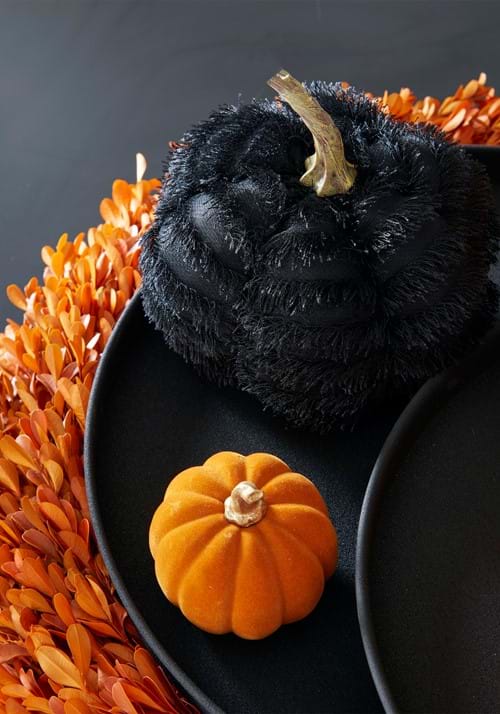 4-Inch Black Fringe Eyelash Pumpkin Decoration