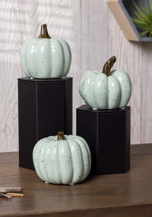 4-Inch Set of Three Speckle Mint Pumpkins Decoration