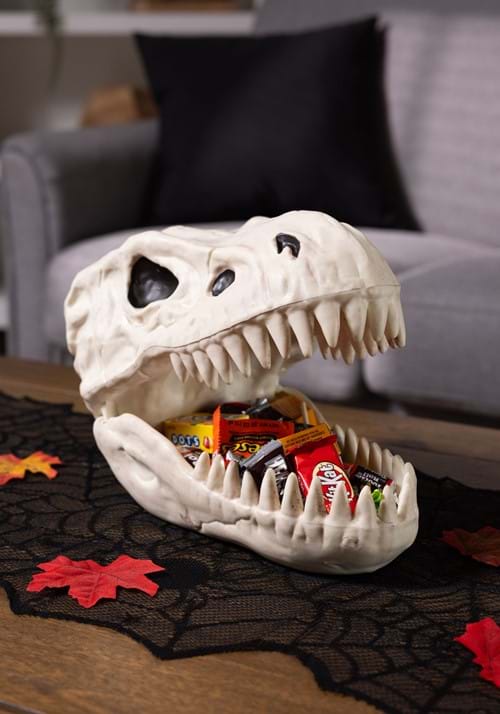 7.5-Inch T-Rex Skeleton Skull Candy Bowl Decoration