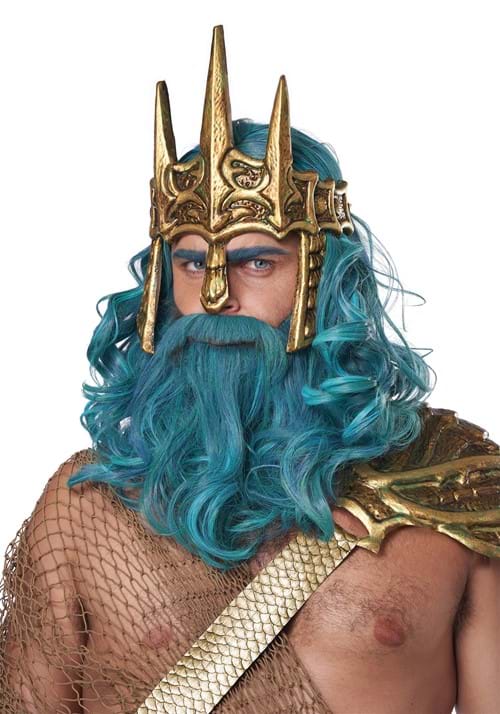 Teal Ocean King Wig and Beard Set