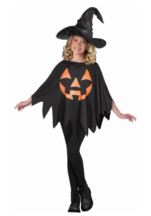 Dark Jack O' Lantern Costume Poncho for Kids
