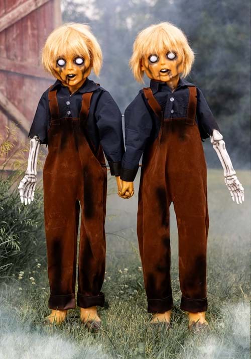 4FT Creepy Twin Boys Animatronic Halloween Prop