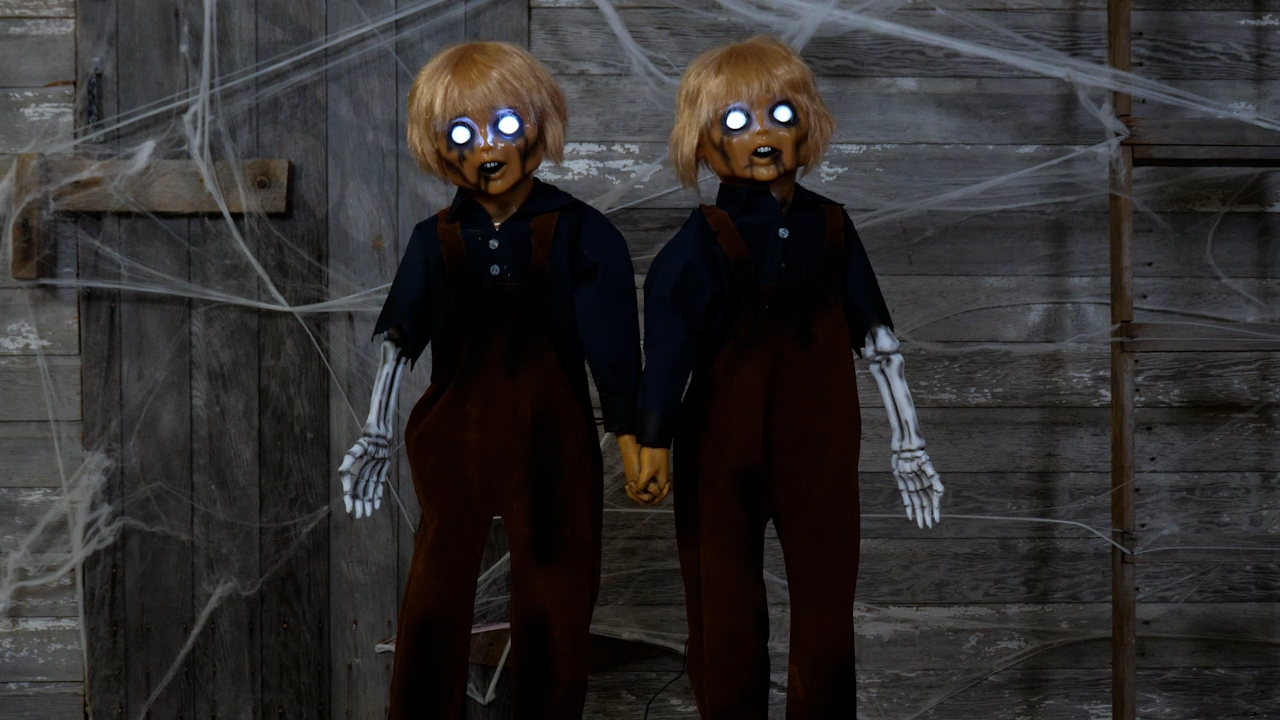 4FT Creepy Twin Boys Animatronic Halloween Prop