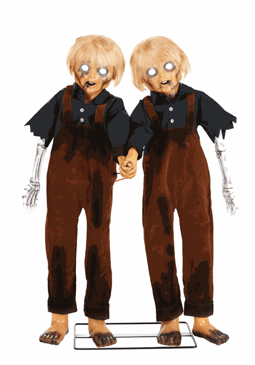 4FT Creepy Twin Boys Animatronic Halloween Prop