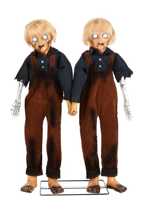 4FT Creepy Twin Boys Animatronic Halloween Prop