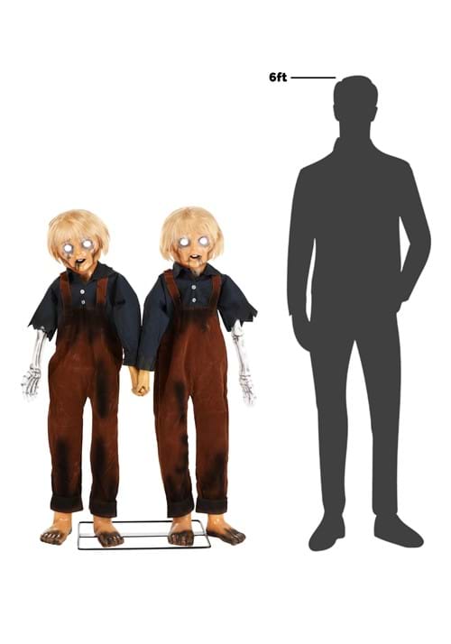 4FT Creepy Twin Boys Animatronic Halloween Prop