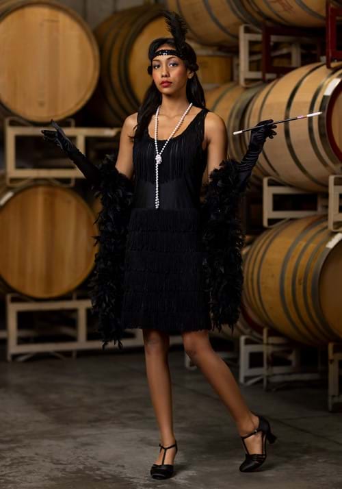 Black 1920's Fringe Flapper Costume for Women