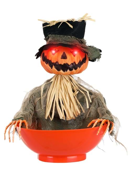 9-Inch Animated Pumpkin Scarecrow with Candy Bowl Decoration