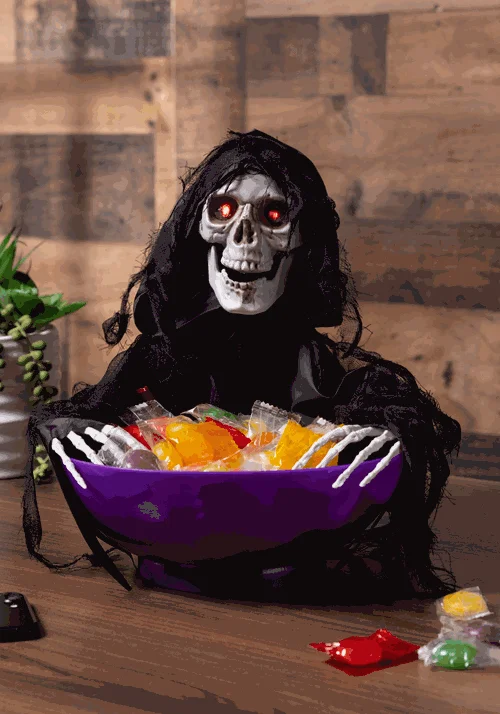 9-Inch Candy Bowl with Shaking Reaper Animated Decoration