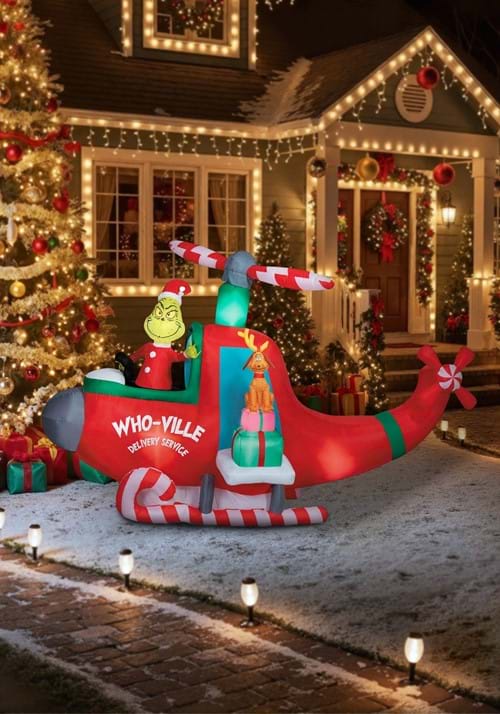 10FT Animated Inflatable Grinch in Helicopter Decoration