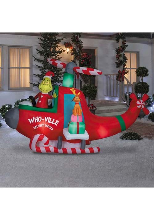 10FT Animated Inflatable Grinch in Helicopter Decoration