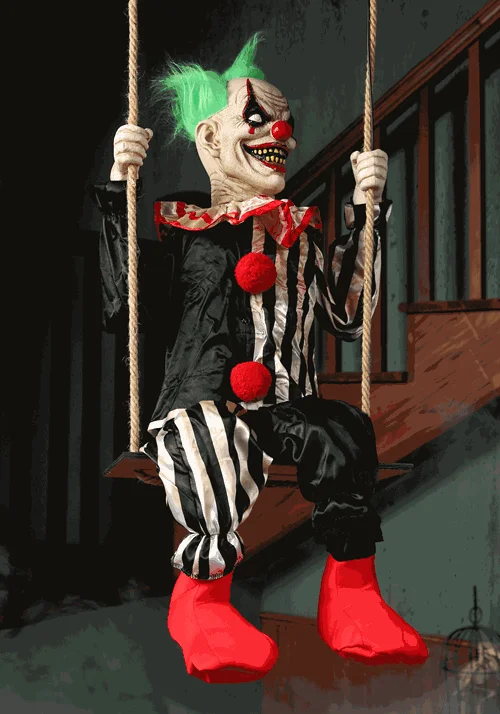 4FT Animated Swinging Chuckles Evil Clown Decoration