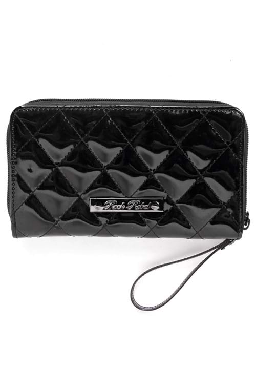 Bat Studded Quilted Faux Patent Black Wallet