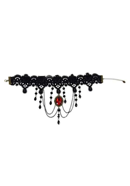 Beaded Choker with Red Pendant and Chains
