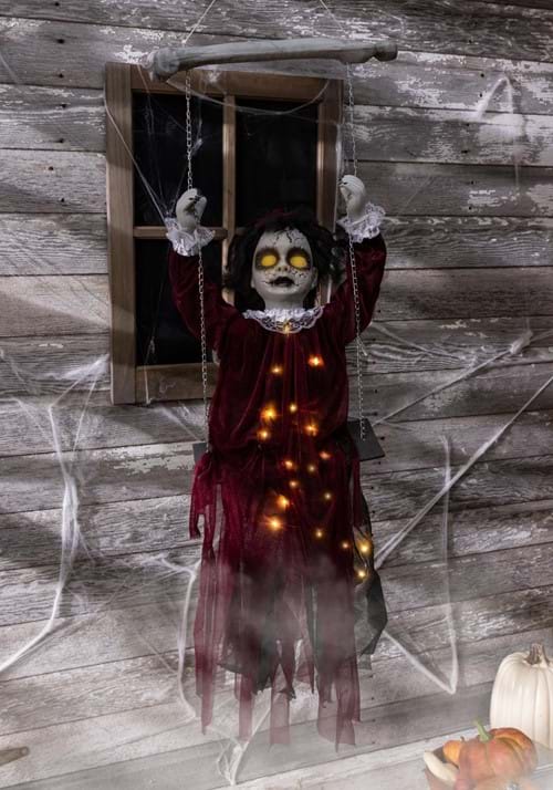 30-Inch Haunted Swing Girl with 20 Lights & Sounds Hanging Decoration