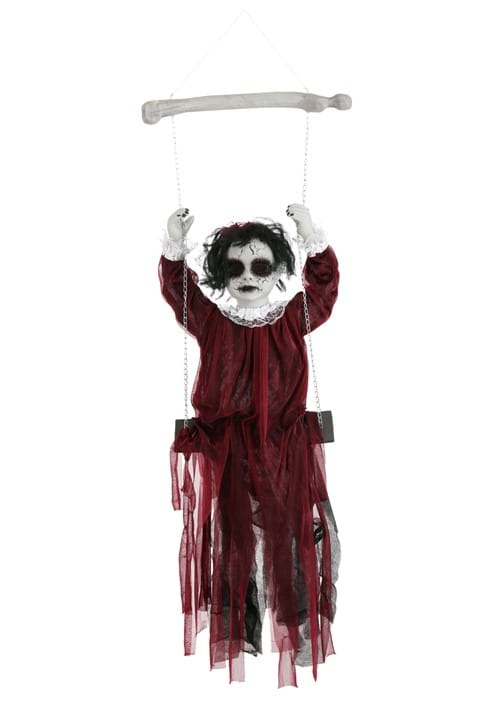 30-Inch Haunted Swing Girl with 20 Lights & Sounds Hanging Decoration