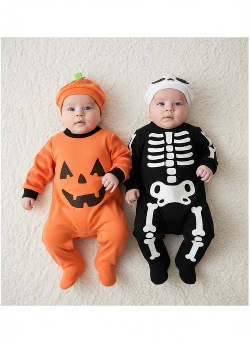 Infant Reversible Skeleton & Pumpkin Onesie Costume
