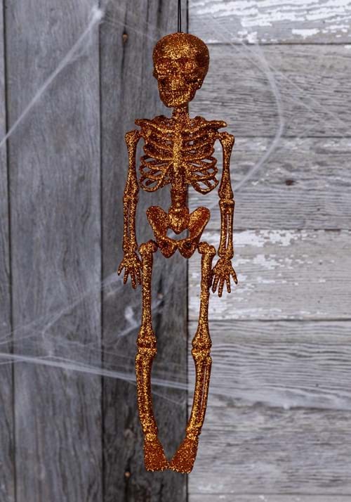 16-Inch Orange Glittering Skeleton Decoration