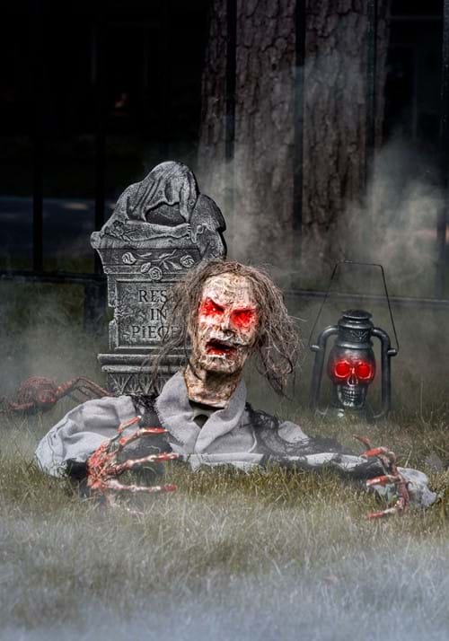 14-Inch Half Body Zombie with Light Up Red Eyes Decoration