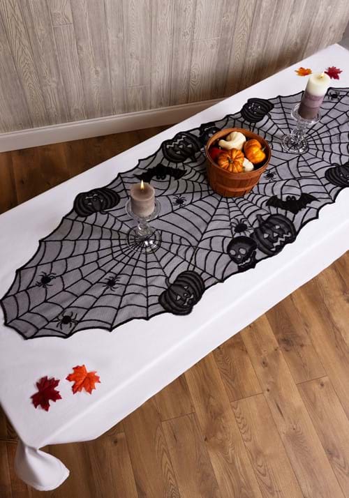 72L x 27W Black Halloween Pumpkins Table Runner Decoration