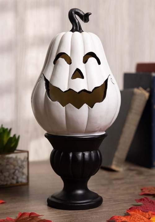 11-Inch White Pedestal Pumpkin Light Up Decoration