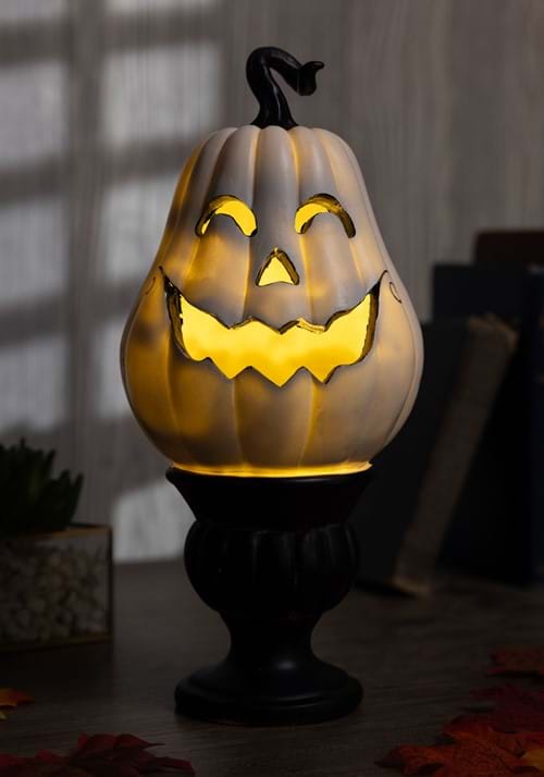 11-Inch White Pedestal Pumpkin Light Up Decoration